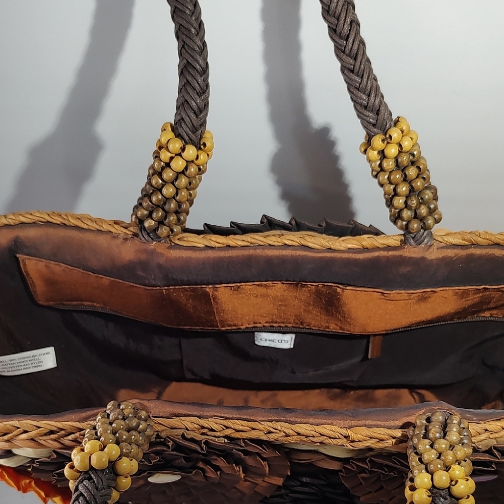Chico's Brown and Orange Tote with Rosette Accents - Picture 7 of 16